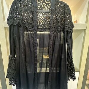 Chic Black Lace Button Down Shirt